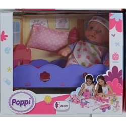BEBE POPPI CON ACCESORIOS CON CUNITA