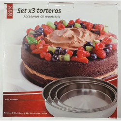 SET X3 TORTERAS DE ACERO 28-32-36CM