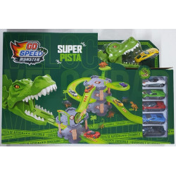 LANZA AUTOS CON PISTA DOBLE DINO 55580